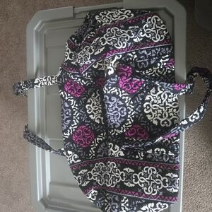 Vera Bradley Elegant Black and Purple Patterned Tote Bag